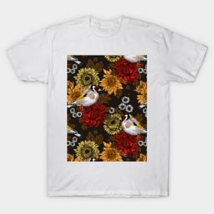 Goldfinch and chrysanthemum flowers T-Shirt